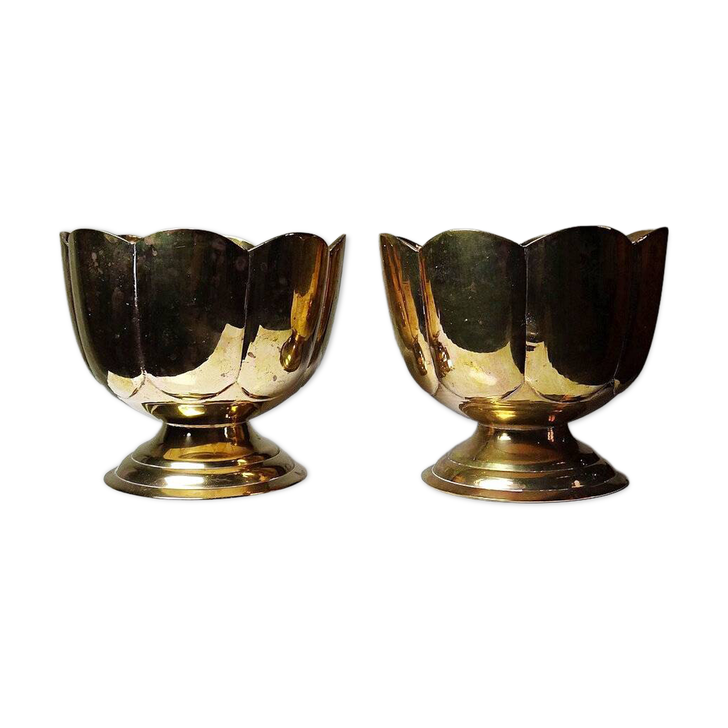 Duo de petits caches-pots en cuivre doré vintages