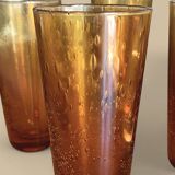 8 gobelets vintage en verre bullé ambré dlg Biot