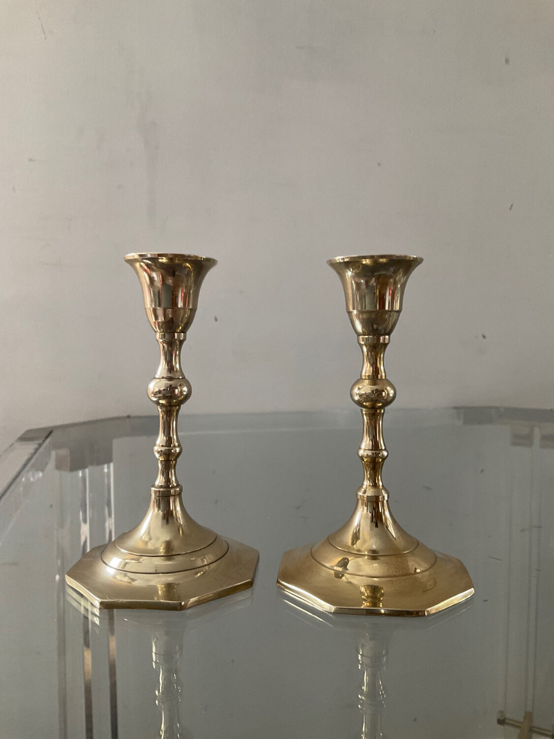 Pair of vintage brass candle holders