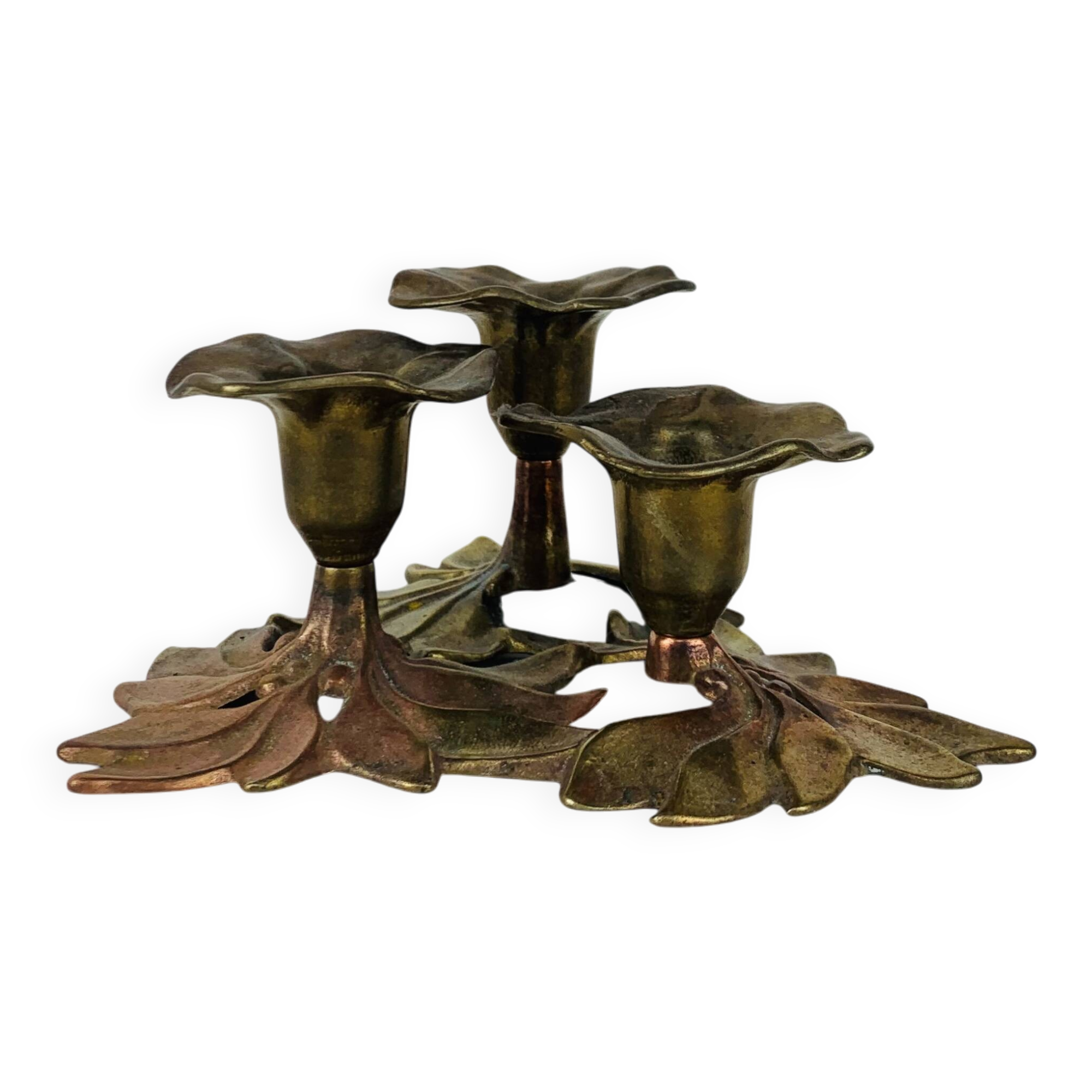 Bougeoir laiton trio de fleurs, vintage