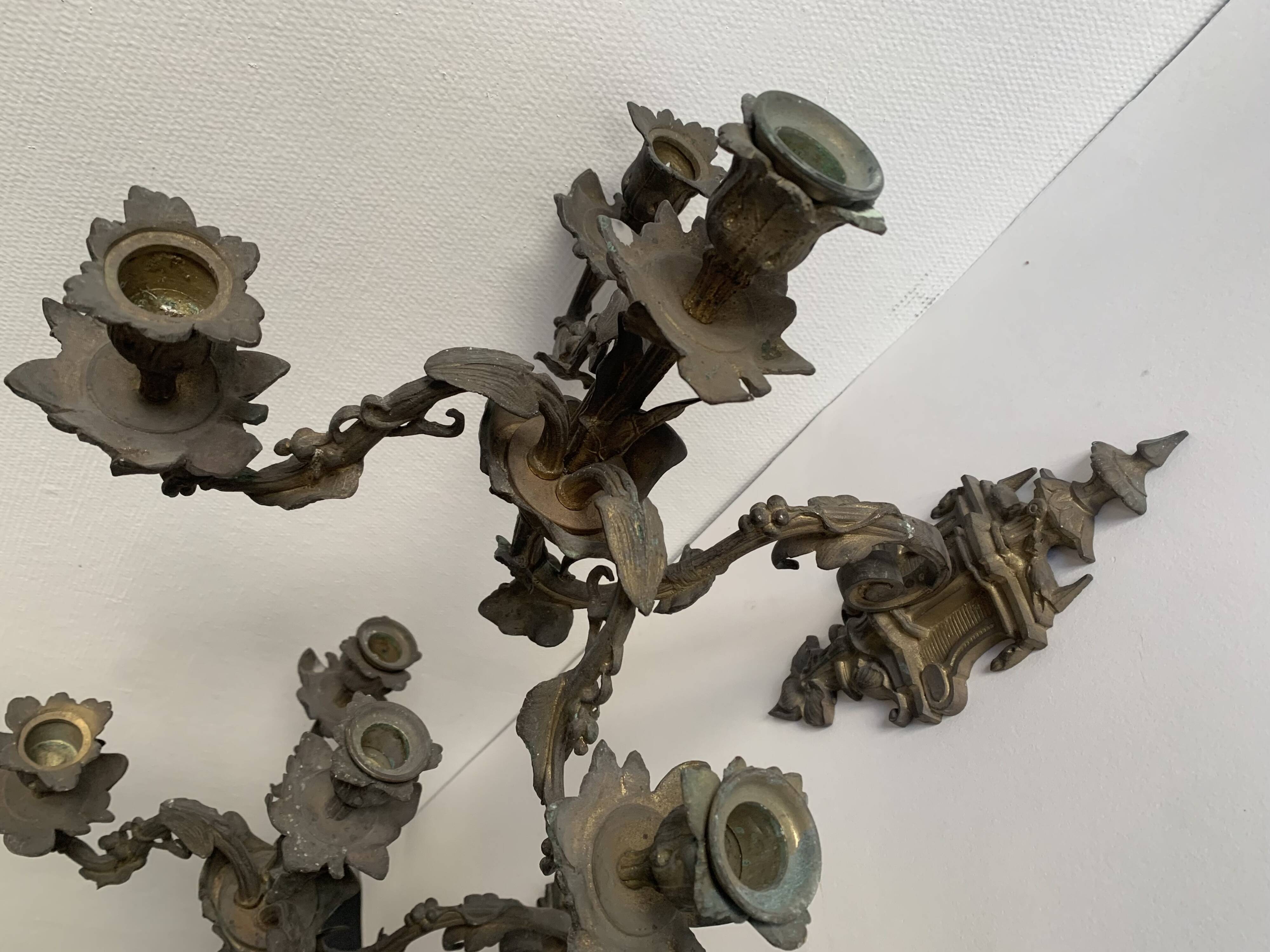 Pair of Napoleon III 4-branch bronze wall lights