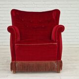 Fauteuil vintage danois en velours rouge cerise, 1960