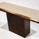 Minimalist console in travertine and patinated metal — 1970s