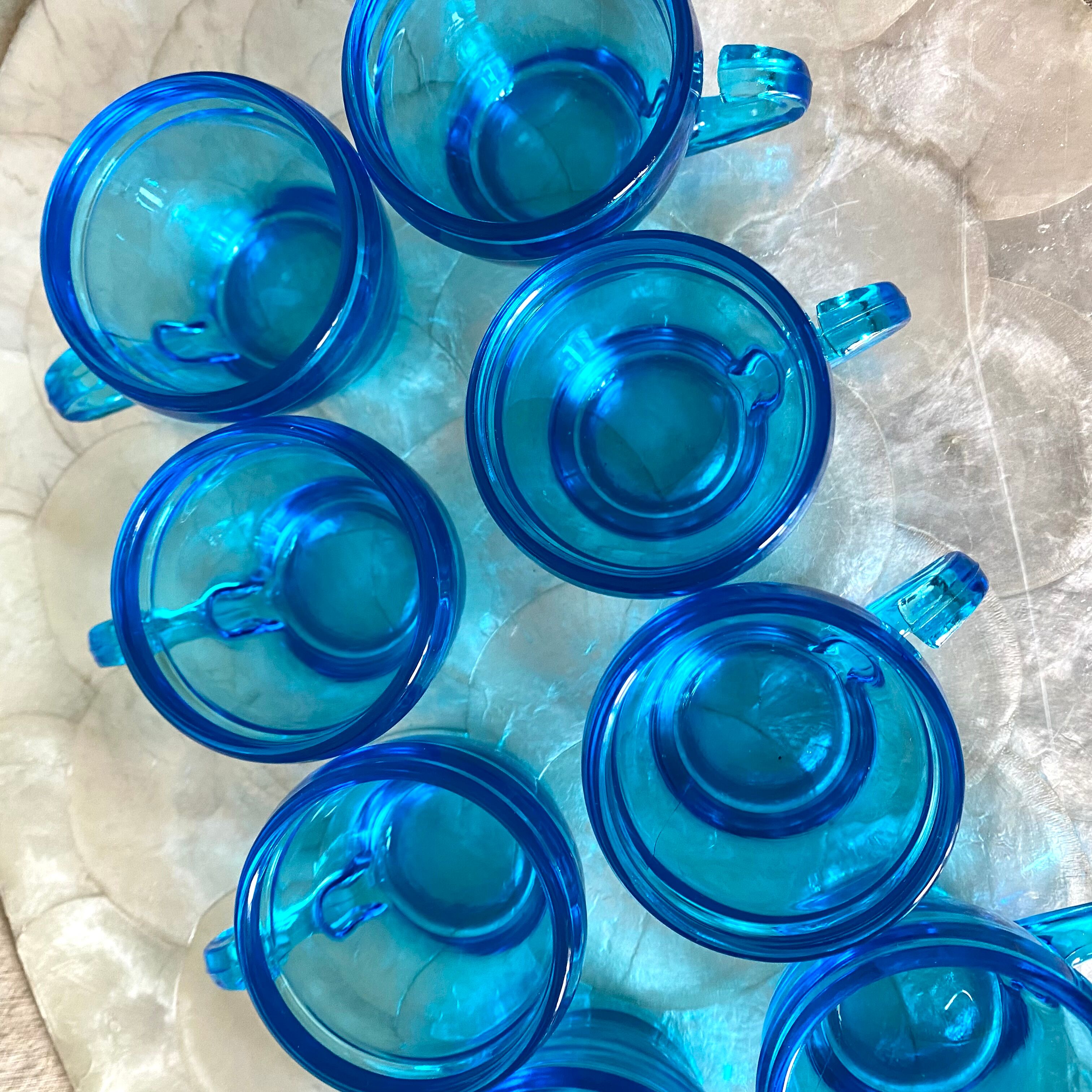 Vintage blue glass coffee cups