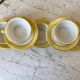 Ensemble de 5 tasses et sous-tasses jaune poussin Moulin des Loups années 50