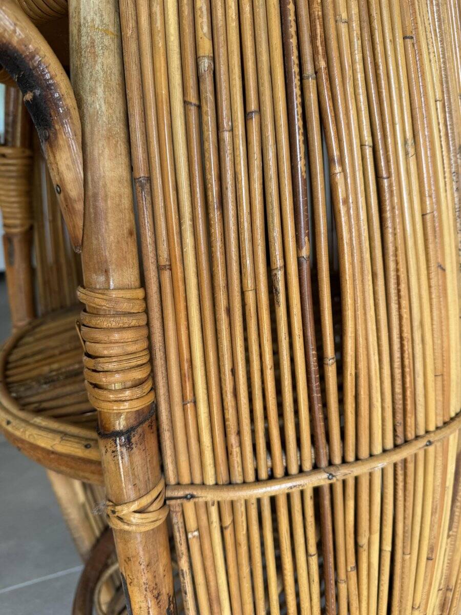 Vintage Bar Sports in bamboo and wicker bar cart, 1970s