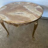 Vintage 1950s round onyx coffee table with brass base