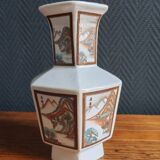Vintage Hexagonal Japanese Porcelain Vase – Landscape Decoration