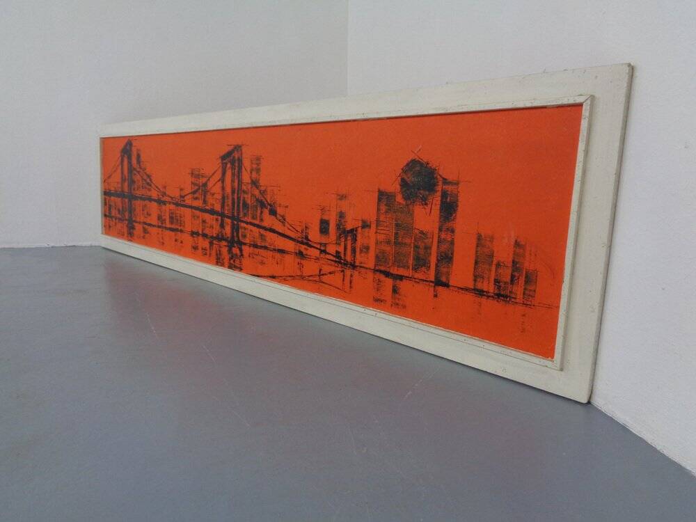 Brooklyn Bridge, New York, 1970s, Acrylic on Wood, Framed