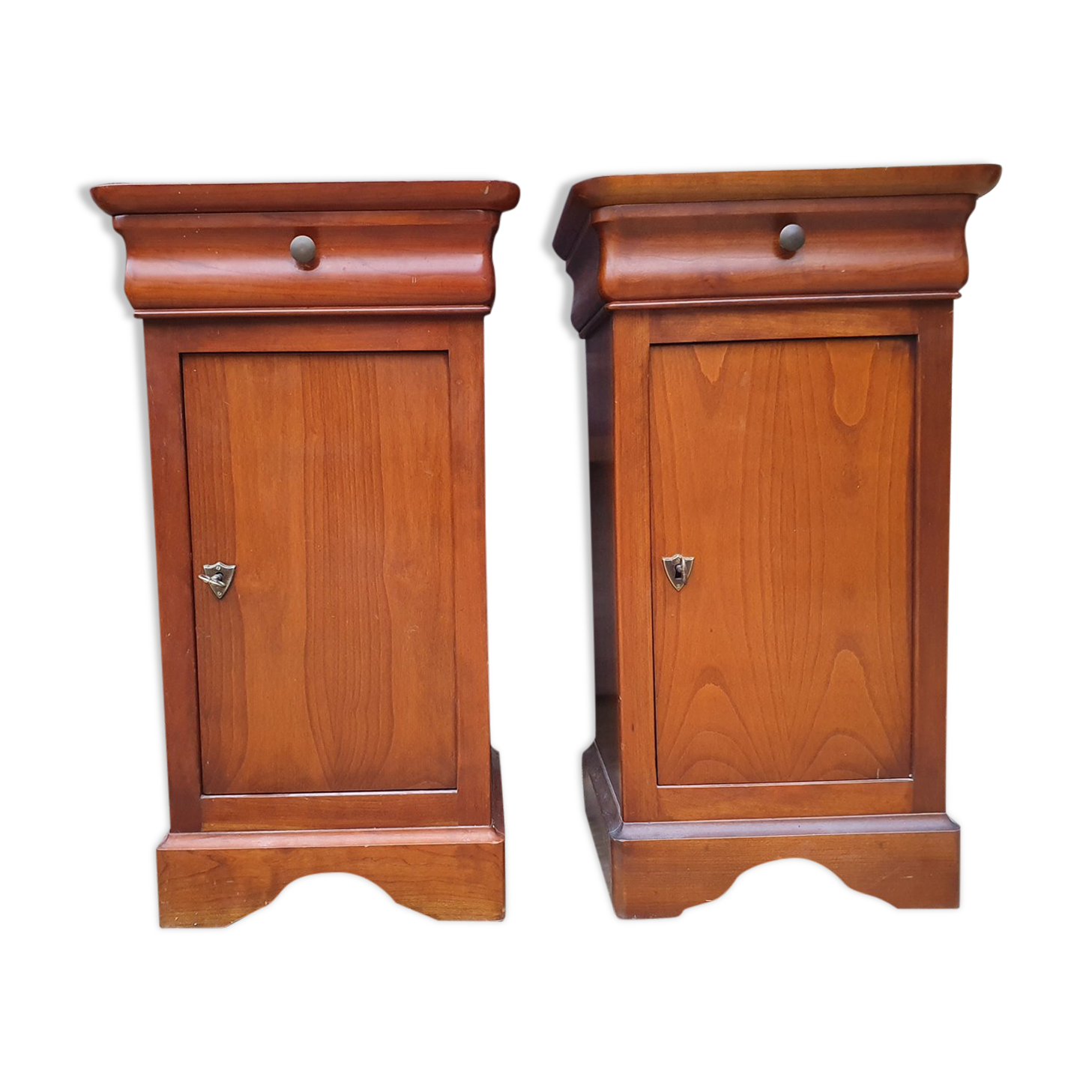 Pair of Louis Philippe bedside tables, solid cherry, vintage, 60