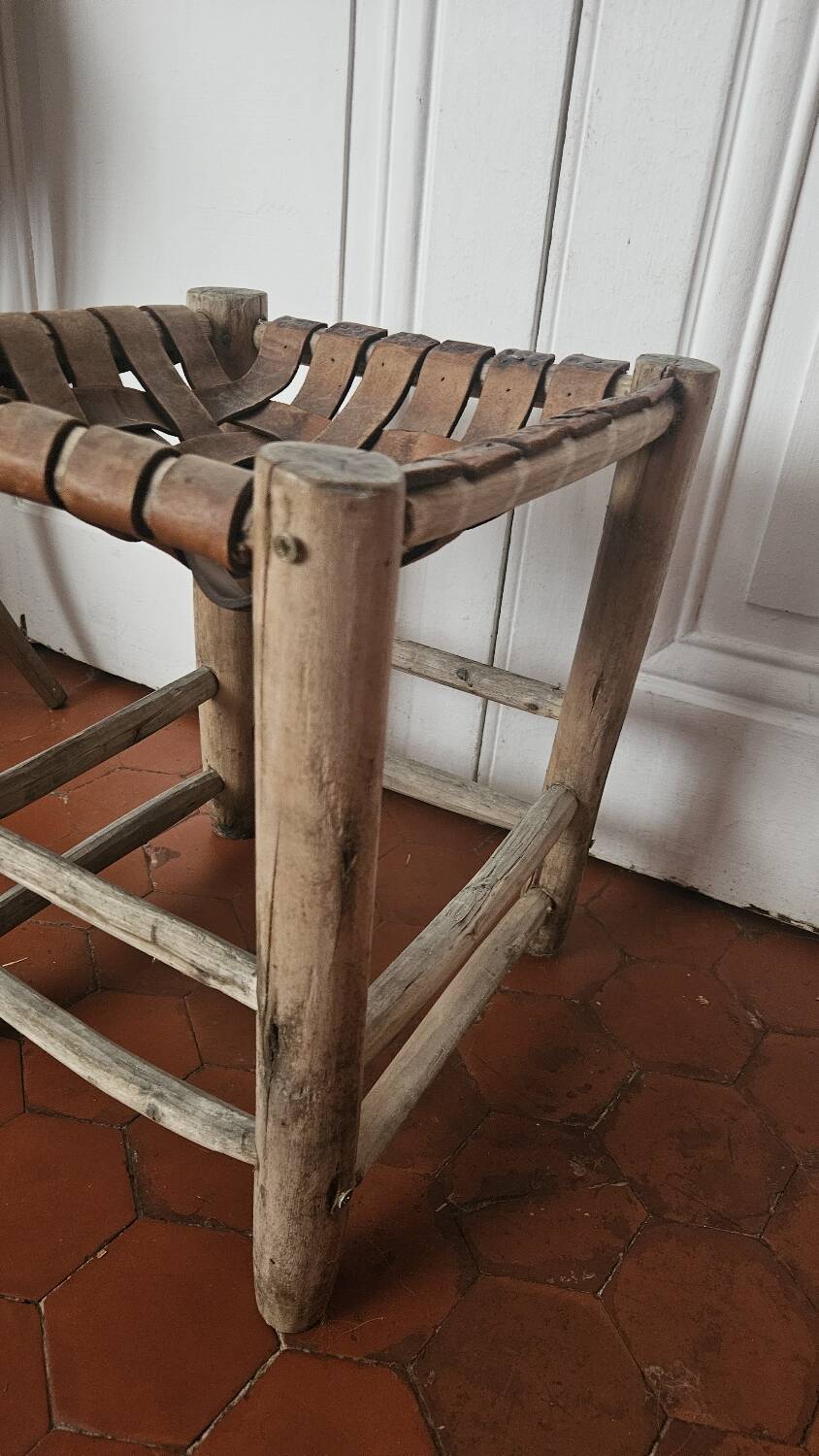 African leather and wood seat