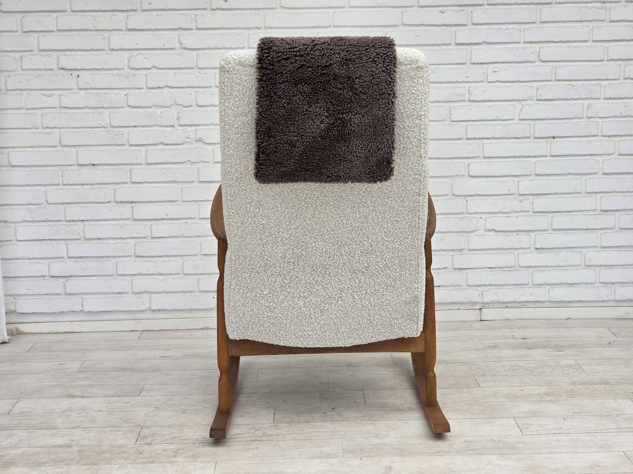 1970s, Scandinavian design, high-backed rocking chair, reupholstered.