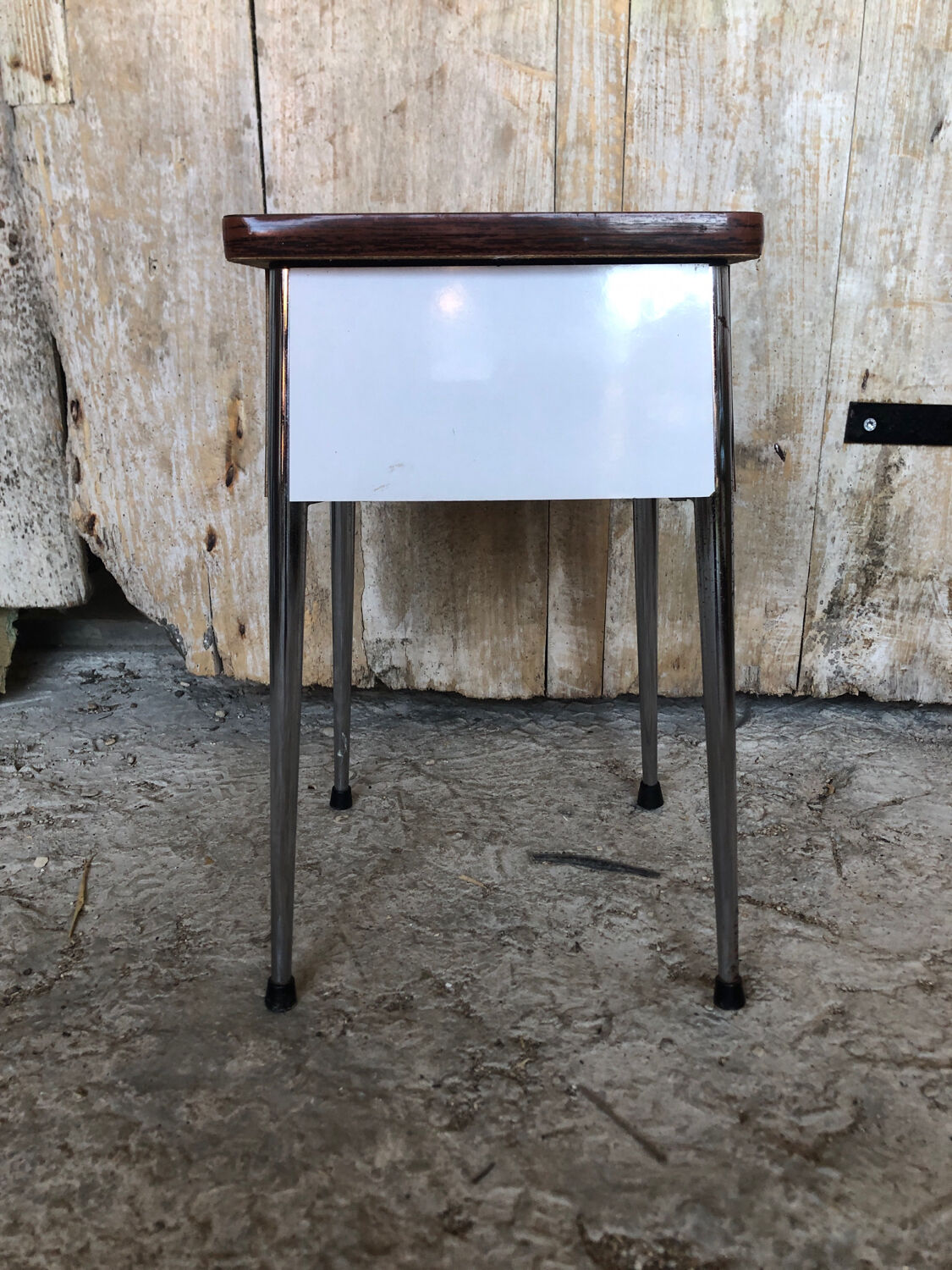 Stool chest formica wood feet compass metal chrome vintage