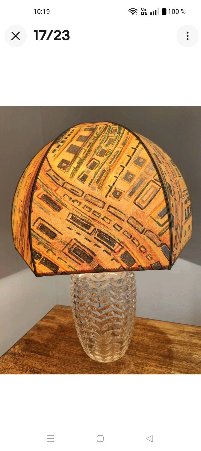 Large 1980s Lamp with Crystal Base/Vase/Handcrafted Lampshade - Unique Piece