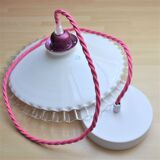 Pleated opaline suspension, pink cord
