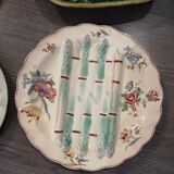 Set of 9 dishes and majolica asparagus plates from different manufactures