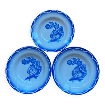 Assiettes creuses André Sarreguemines Digoin fleurs bleues