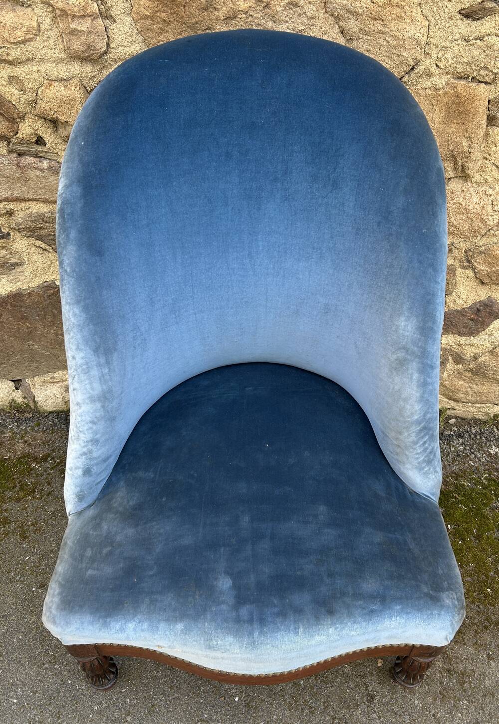 Fauteuil crapaud en velours bleu, années 50