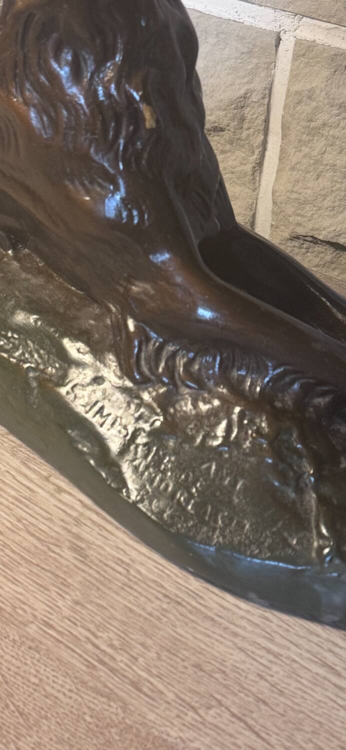 Large ancient sculpture – Reclining Greyhound after P.J. Mêne – edition