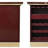 Burgundy lacquered wooden bar cabinet by designer Paco Rabanne.