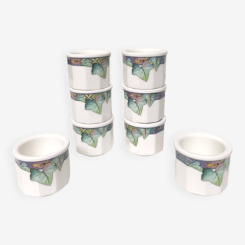 Lot of 8 Villeroy and Boch Pasadena porcelain egg cups with floral decoration