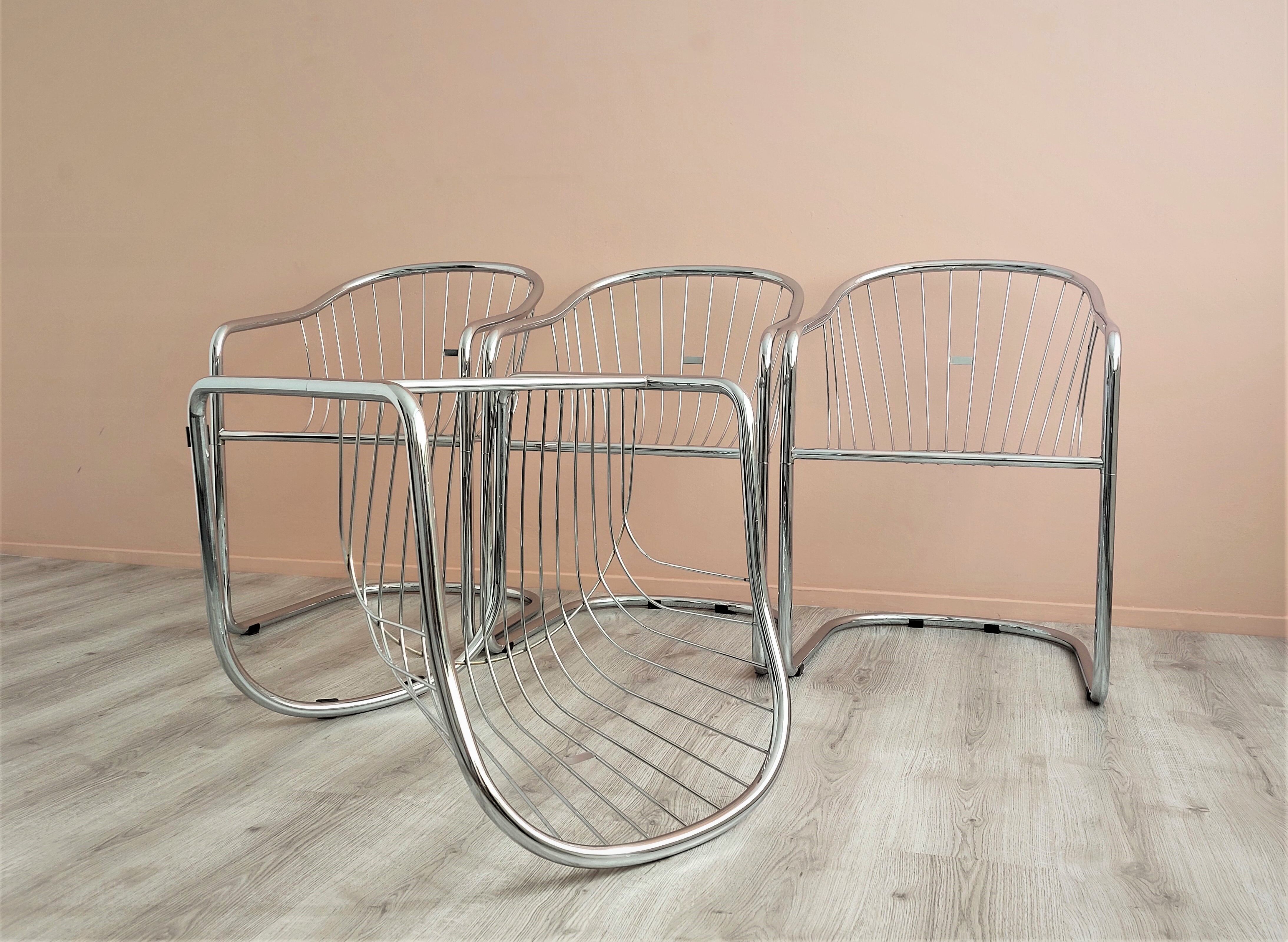 Chrome wire dining chairs by gastone rinaldi, 1970's.