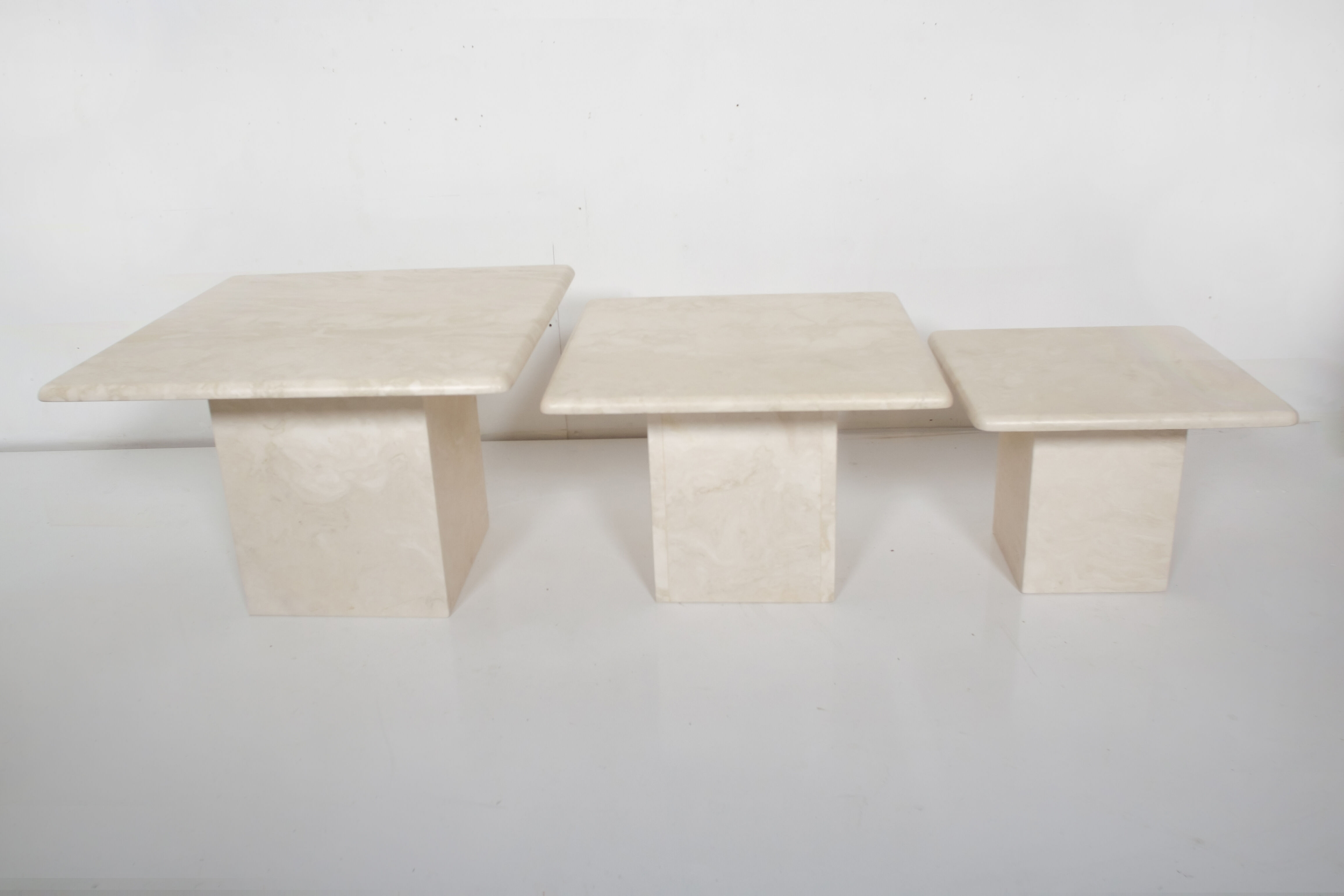 Set of 3 vintage travertine coffee tables, italy, 1970