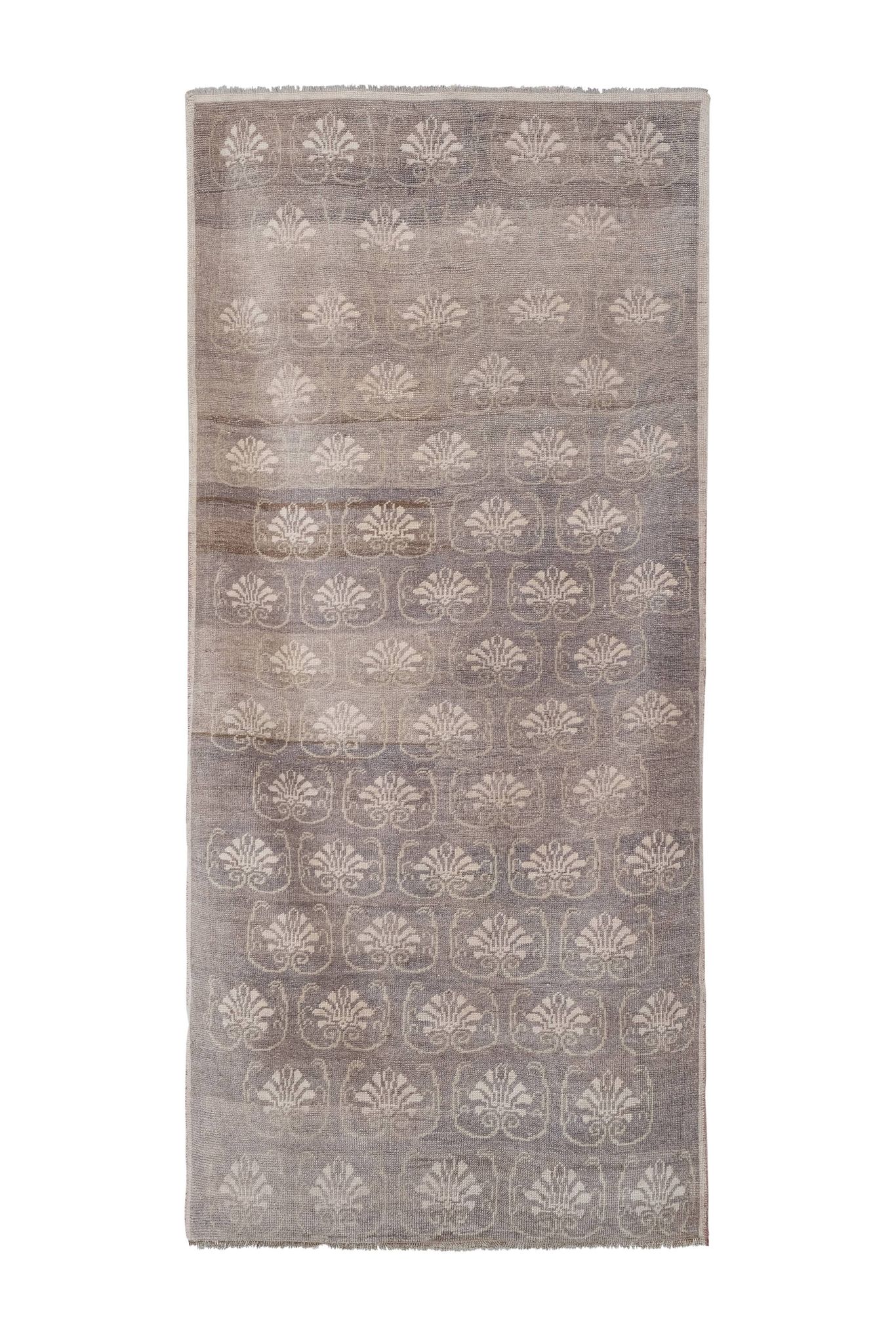 Vintage midcentury karapinar floral brown wool rug