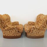 Set of 2 vintage armchairs in floral fabric with fringes from the 60s 70s