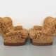 Set of 2 vintage armchairs in floral fabric with fringes from the 60s 70s