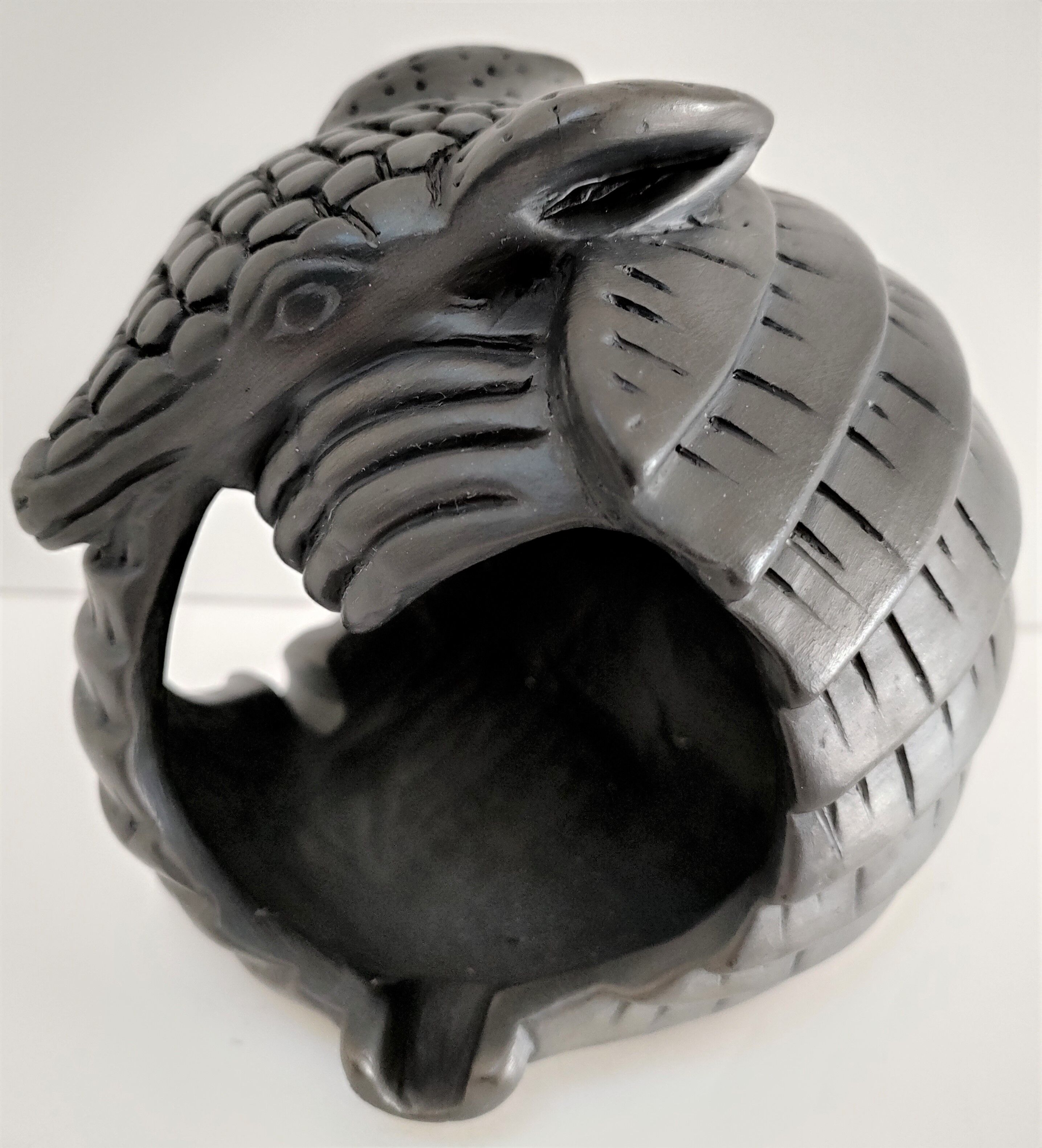 Zoomorphic ashtray armadillo black ceramic signed