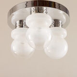 Italian chrome and Murano glass Mazzega flush mount ceiling light.