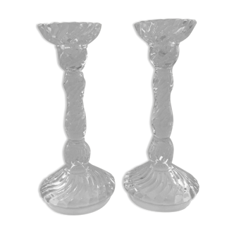 Pair of glass candle holders