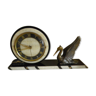Marble, granite and brass heron clock - 40s/50s