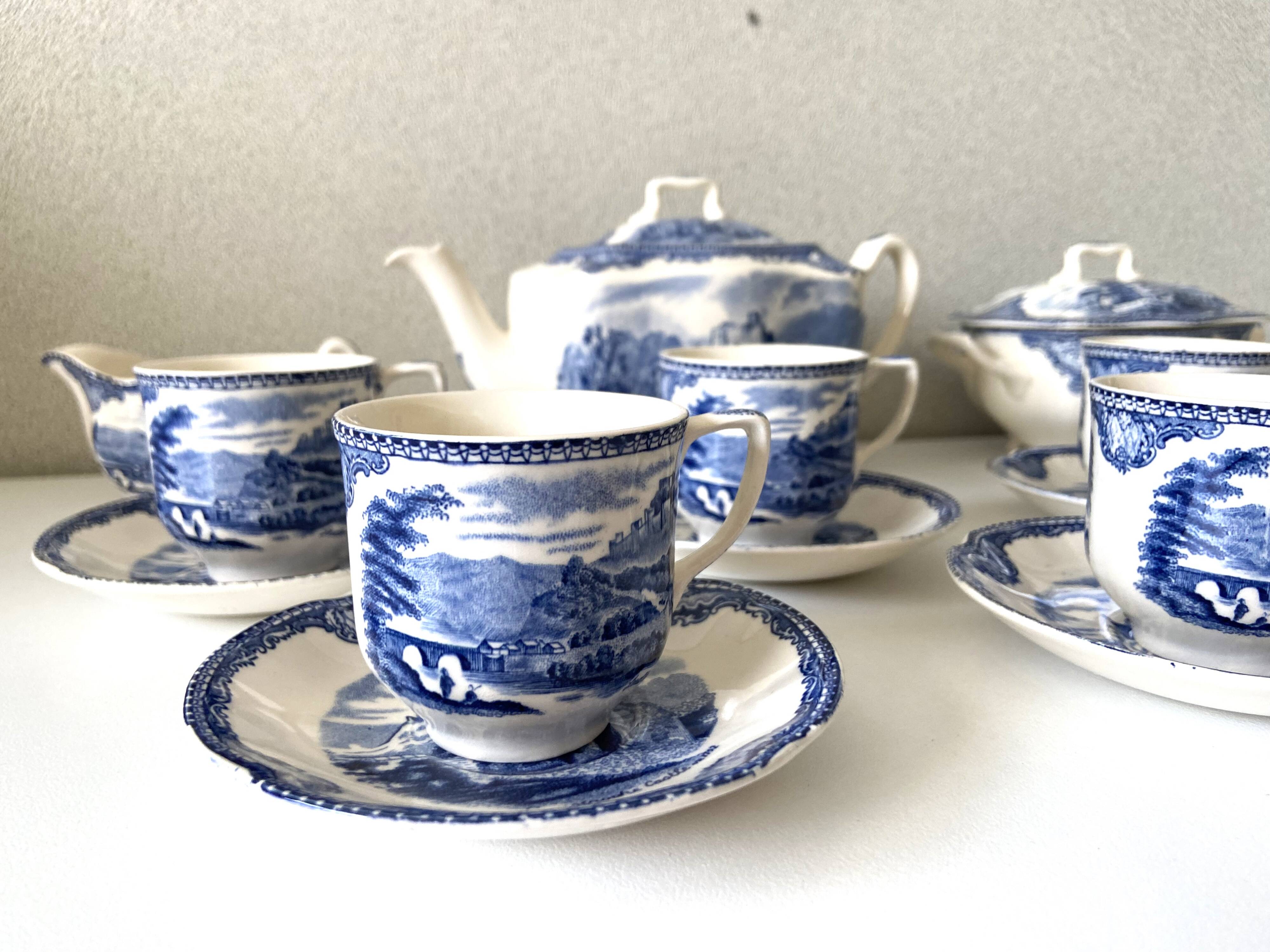 Vintage Johnson Brothers Old Castles Blue Coffee and Chocolate Tea Set