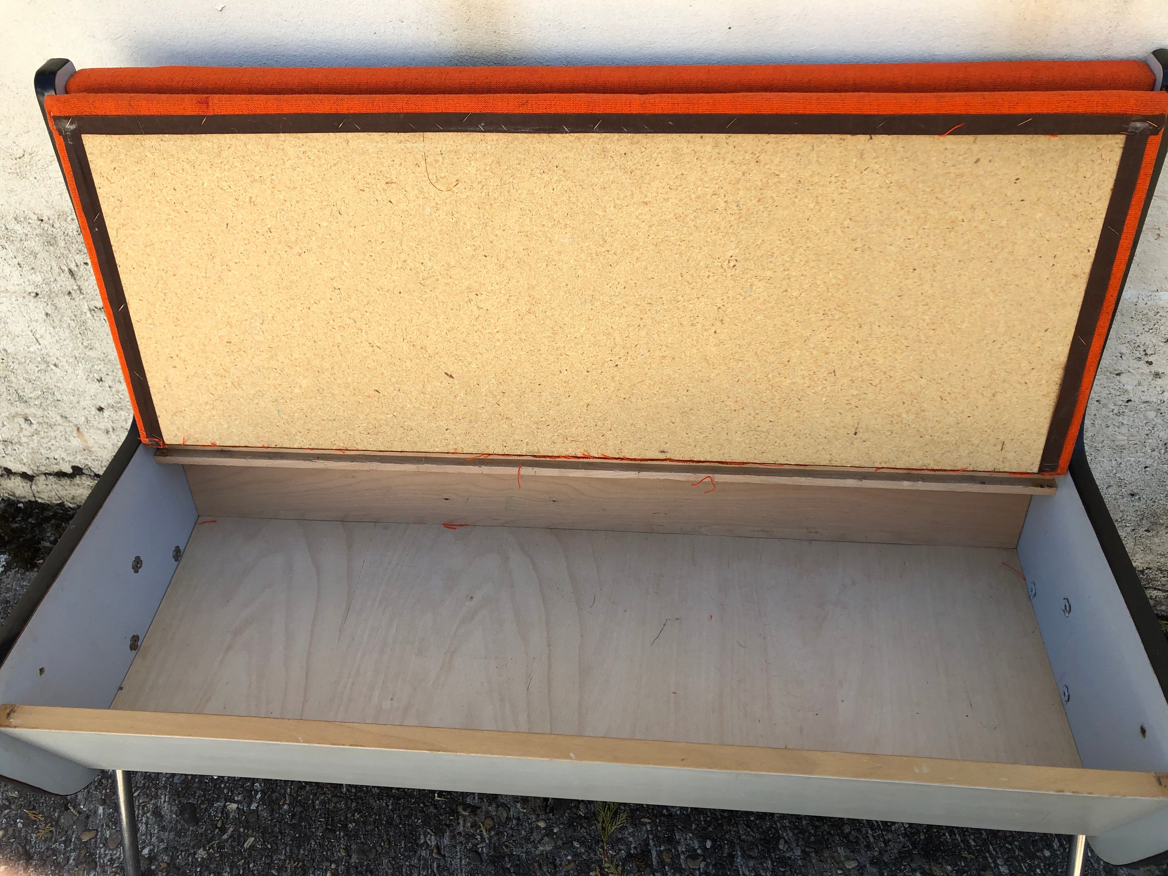 Bench chest and chair Skaï vintage orange 60s/70s