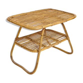 Table basse italienne en rotin des années 50