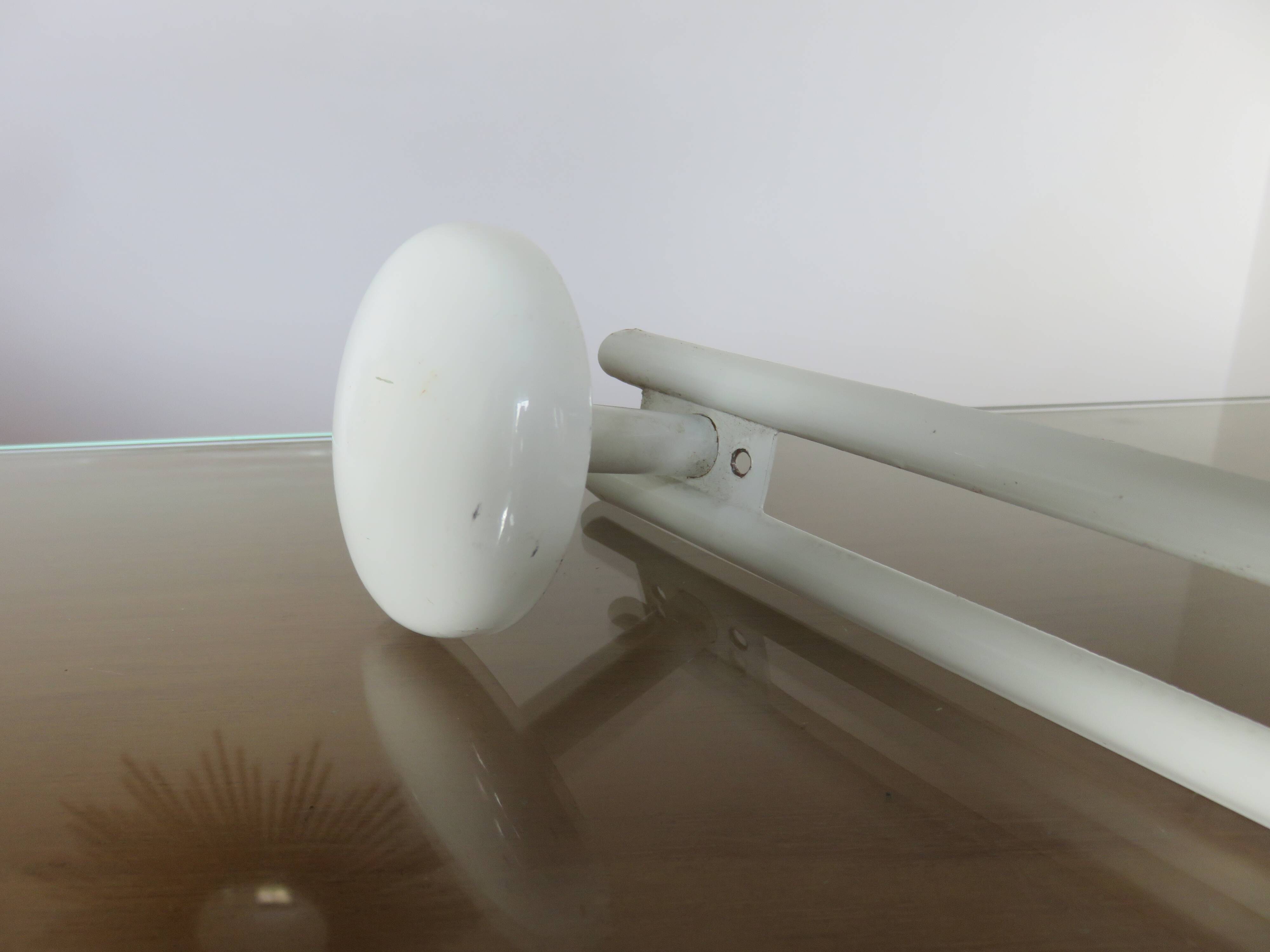 White lacquered metal wall coat rack with 3 hooks, 1970.
