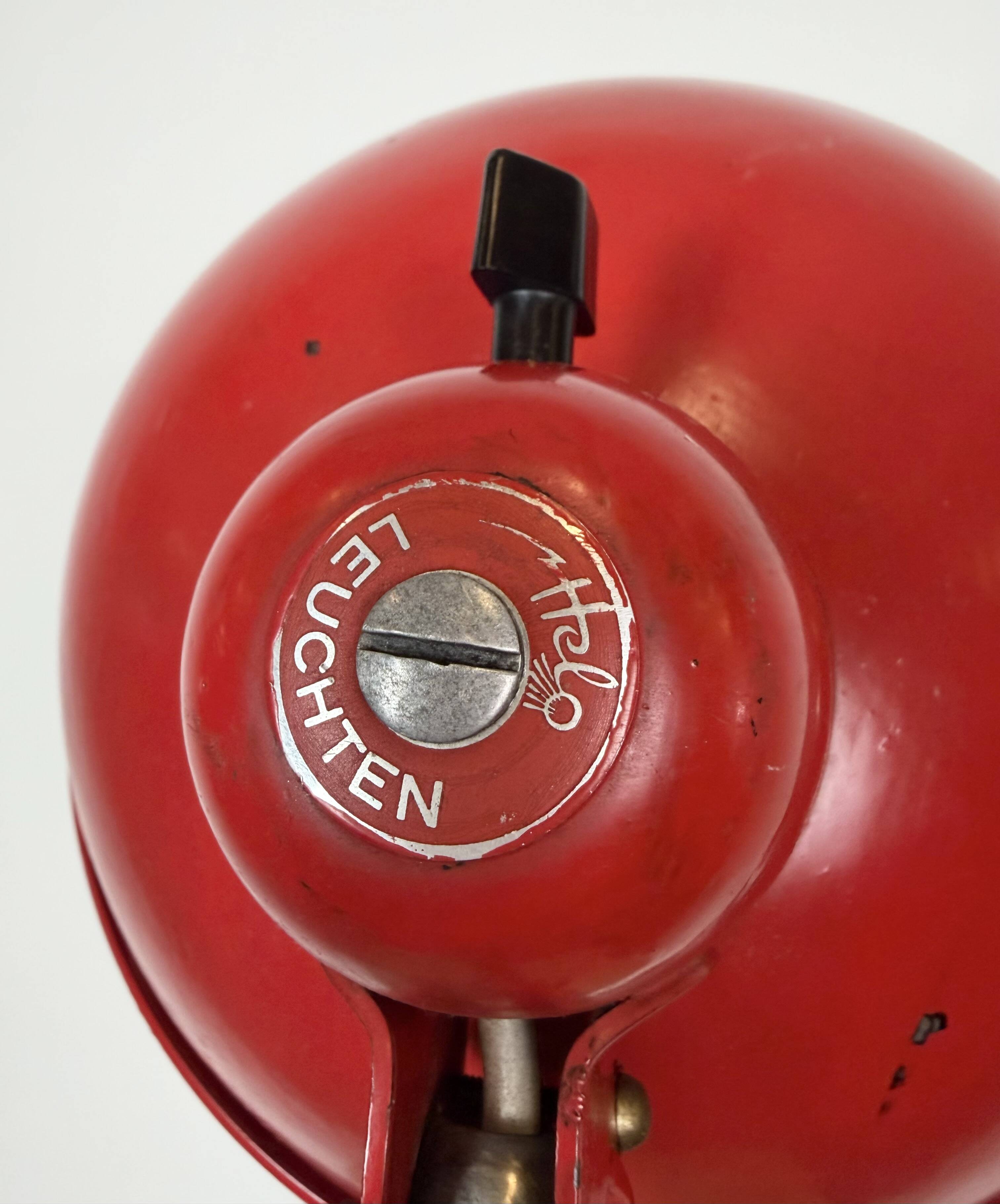 Large Red Industrial German Workshop Table Lamp from Helo Leuchten, 1950s