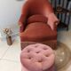 Pouf or footrest in pink velvet with fringes