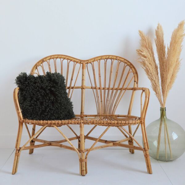 Canapé / Banquette en rotin 1960 vintage
