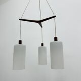 Mid-century design pendant lamp teak and opaline glass, 1970s