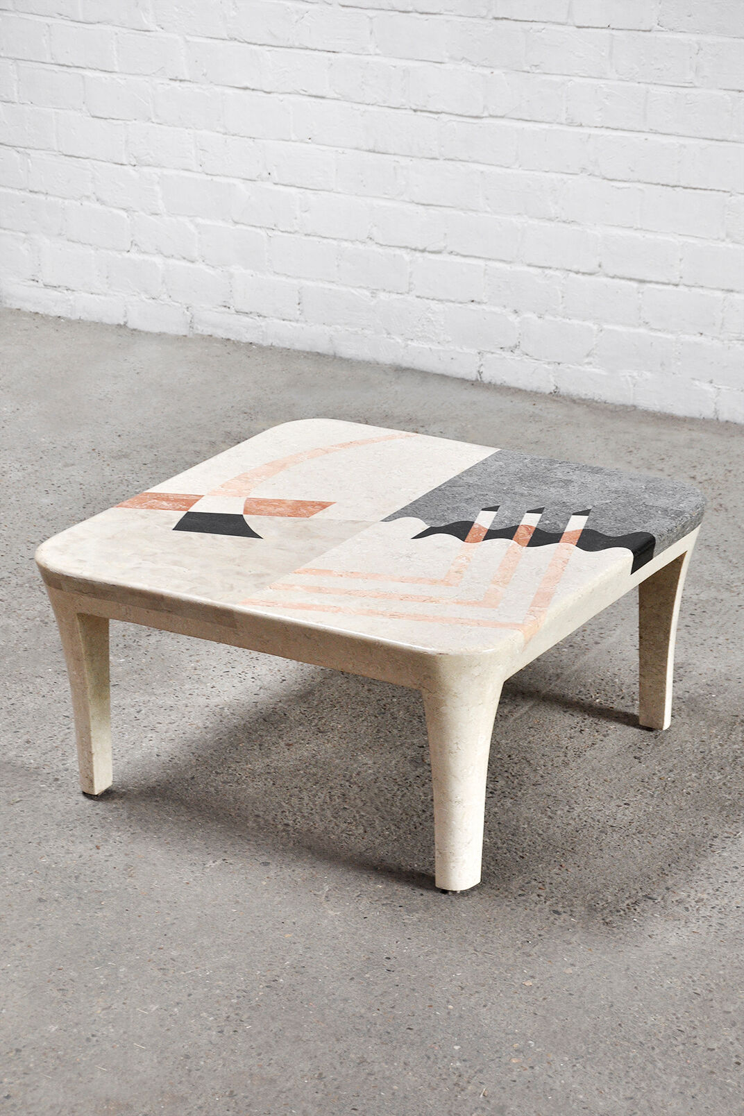 Vintage Geometric Tesselated Faux Stone Coffee Table, Italy 1980's
