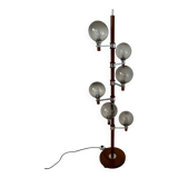 Old Scandinavian design wooden floor lamp from the 60s with 6 vintage lights