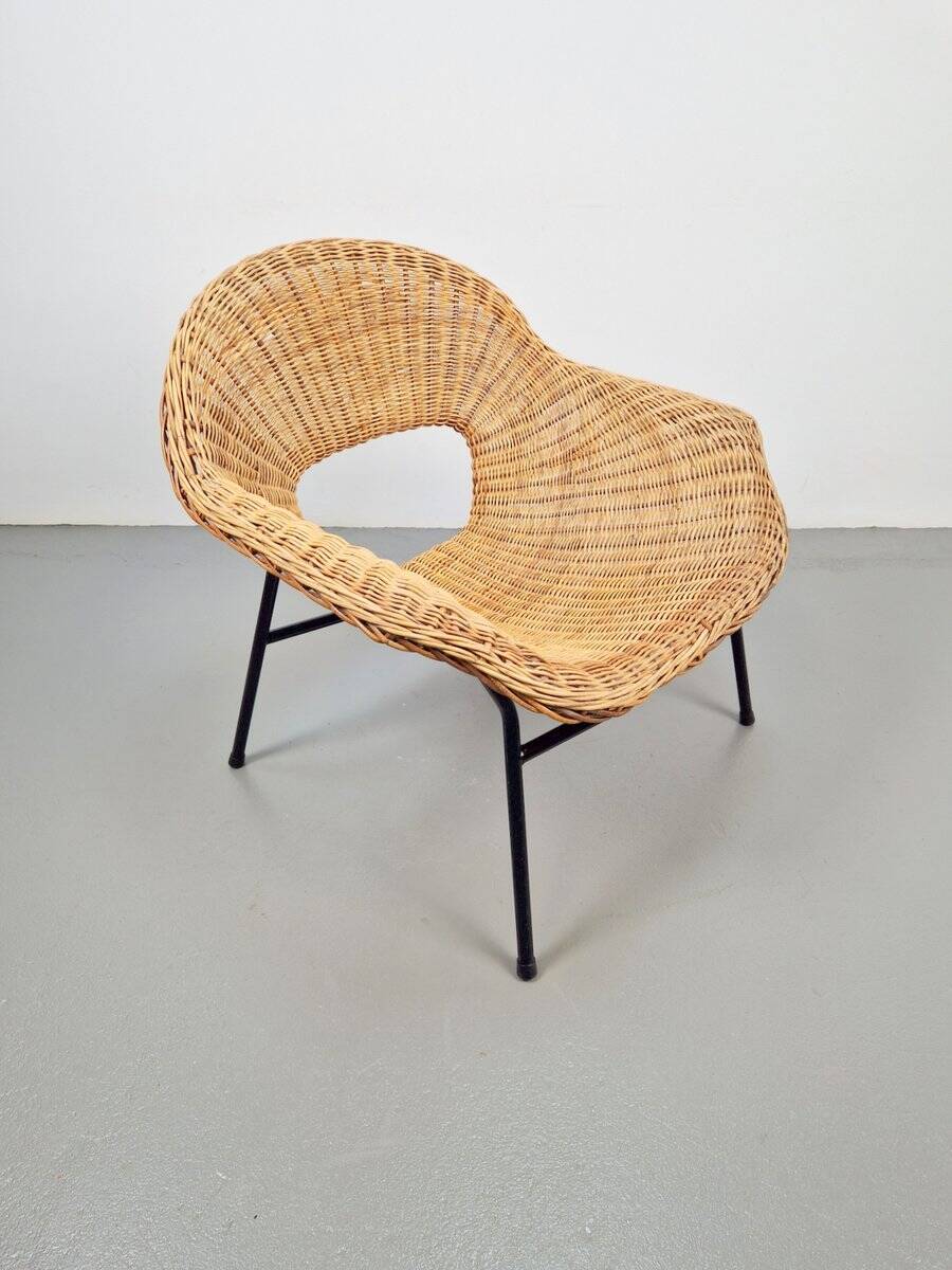Vintage Rattan Lounge Chair with Tube Frame by Dirk van Sliedregt for Gebroeders Jonkers, 1960s