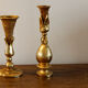 Pair of handmade candle holders, cast iron