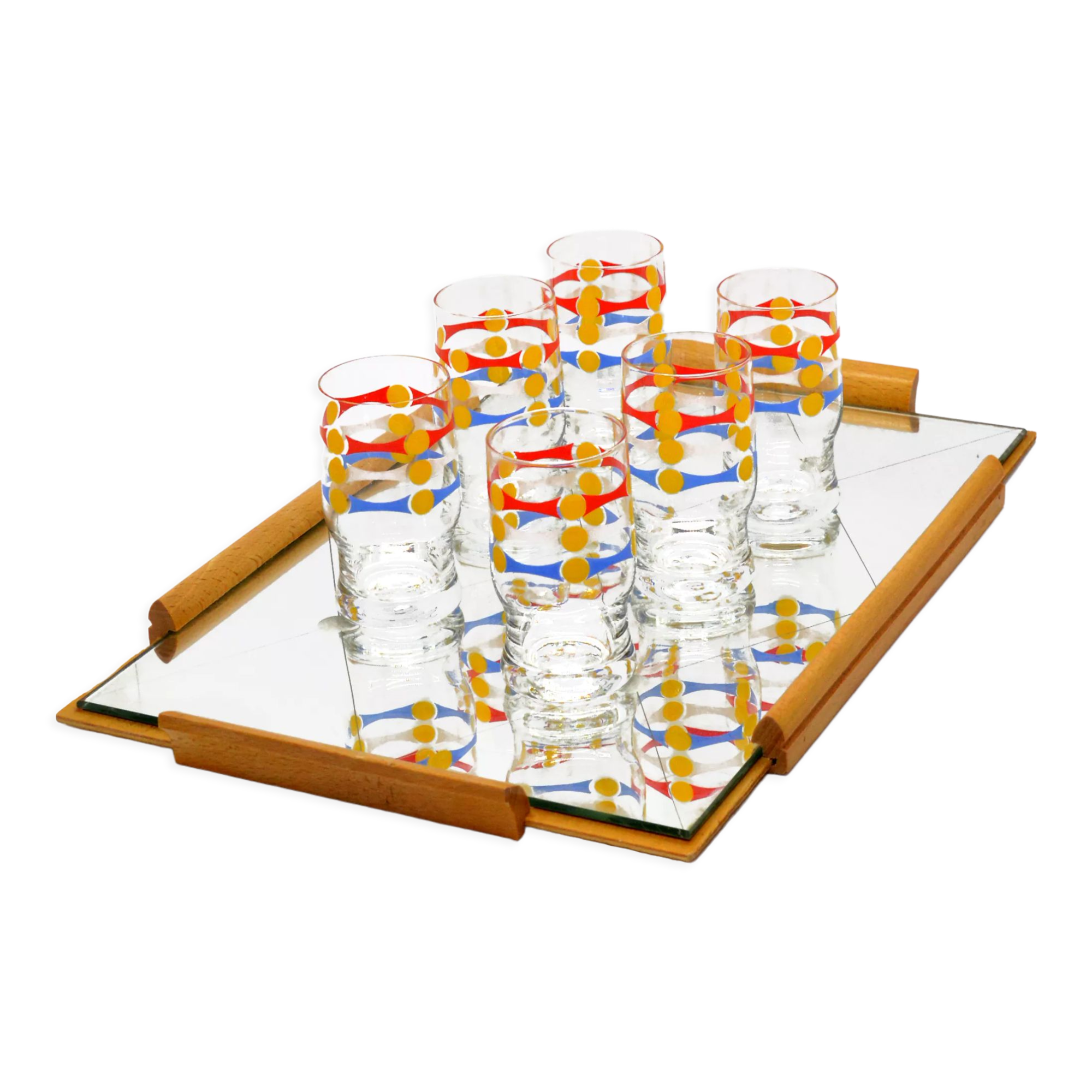 1960 set of 6 glasses with mirror tray, Germany