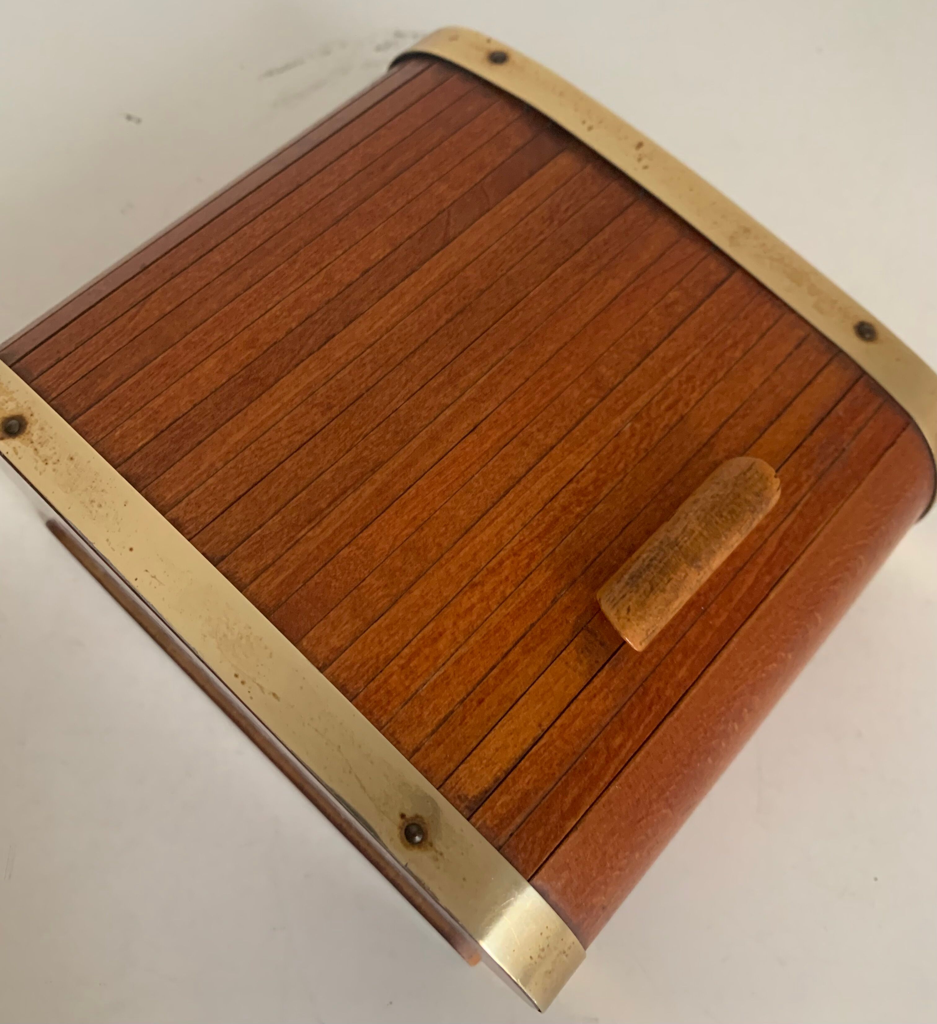 Vintage cigarette holder 1960 gold metal wood dispenser