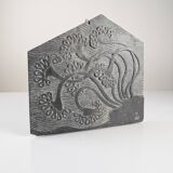 Slate Bas-Relief with Floral Motifs, Signed, 1970s