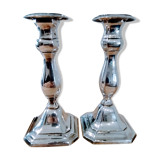Pair of silver metal candle holders